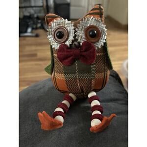 Fall Owl Decoration Burlap & Felt Shelf Sitter Hanging Feet Autumn Thanksgiving